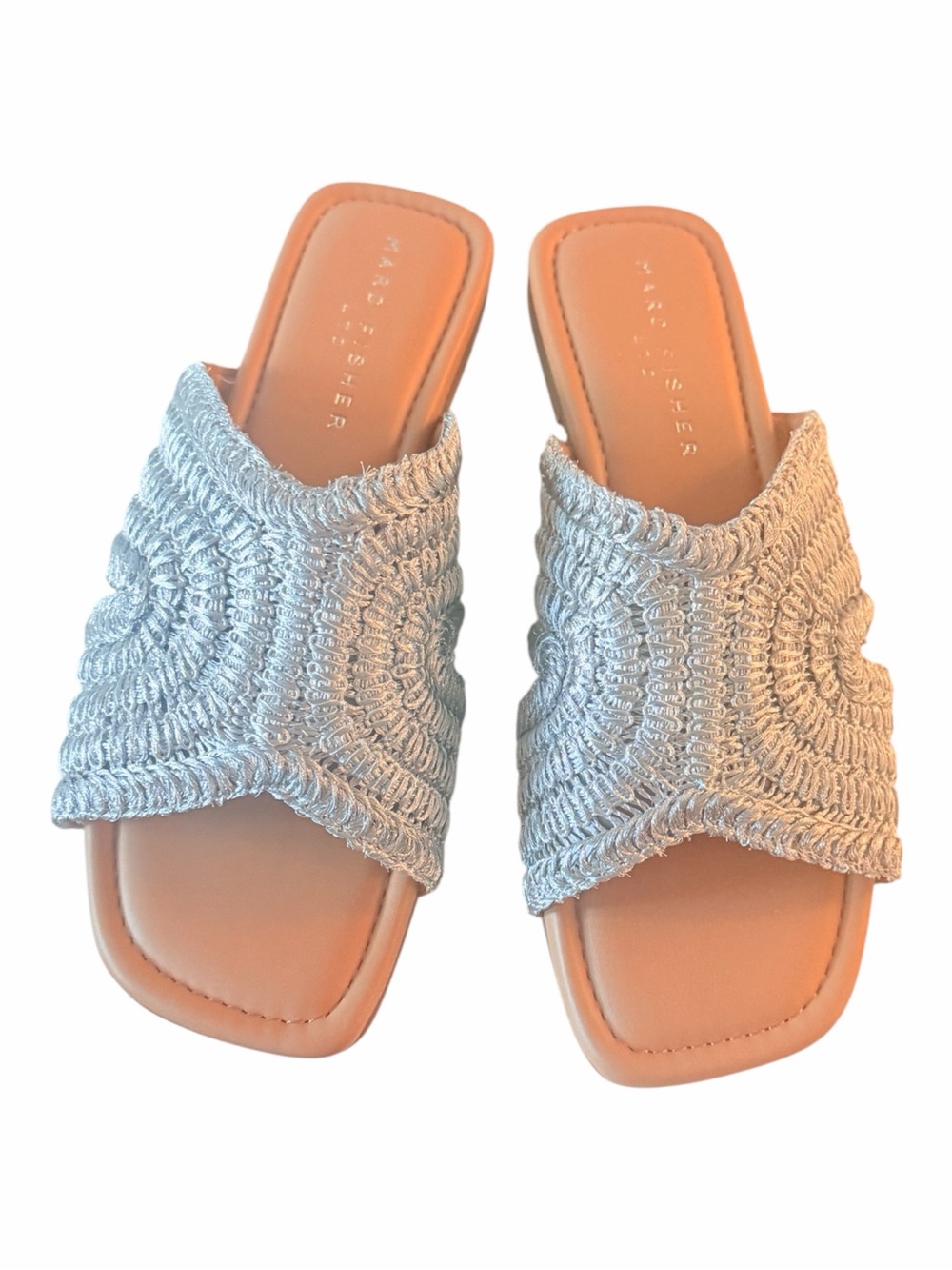 Marc Fisher LTD Narda Silver Raffia Woven Slide Sandals Size 9 NIB